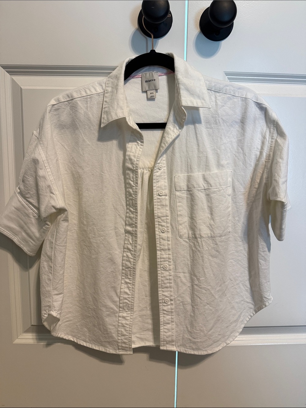 Maeve White Short-Sleeve Casual Button-Down Shirt